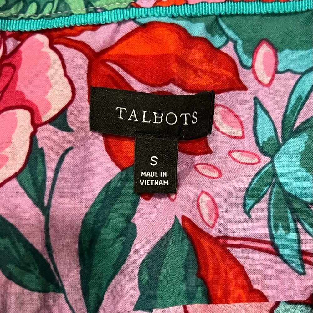 Talbots Sz Small Sketched Blooms Floral Lightweight Cotton Blouse Button Up EUC - Picture 3 of 5